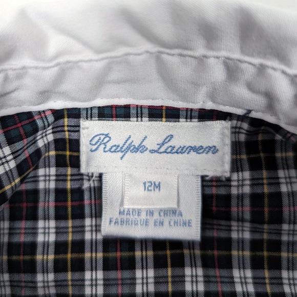 Ralph Lauren Romper Baby Boys Size 12m Mixed Plaid Button Down Collar Holiday - Picture 5 of 5